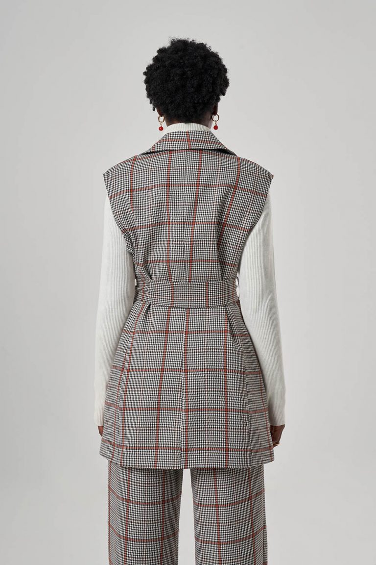 Mizalle Büyük Taba Ekoseli Kaşe Dokuma Yelek - Mizalle