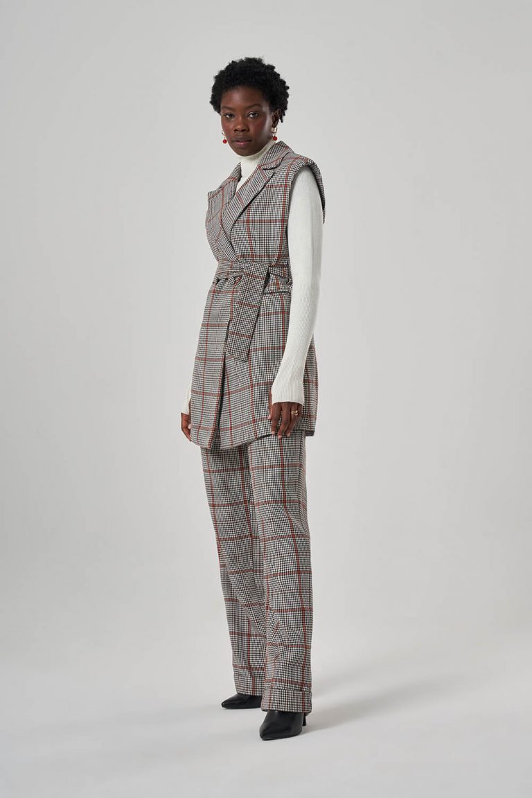 Mizalle Büyük Taba Ekoseli Kaşe Dokuma Yelek - Mizalle