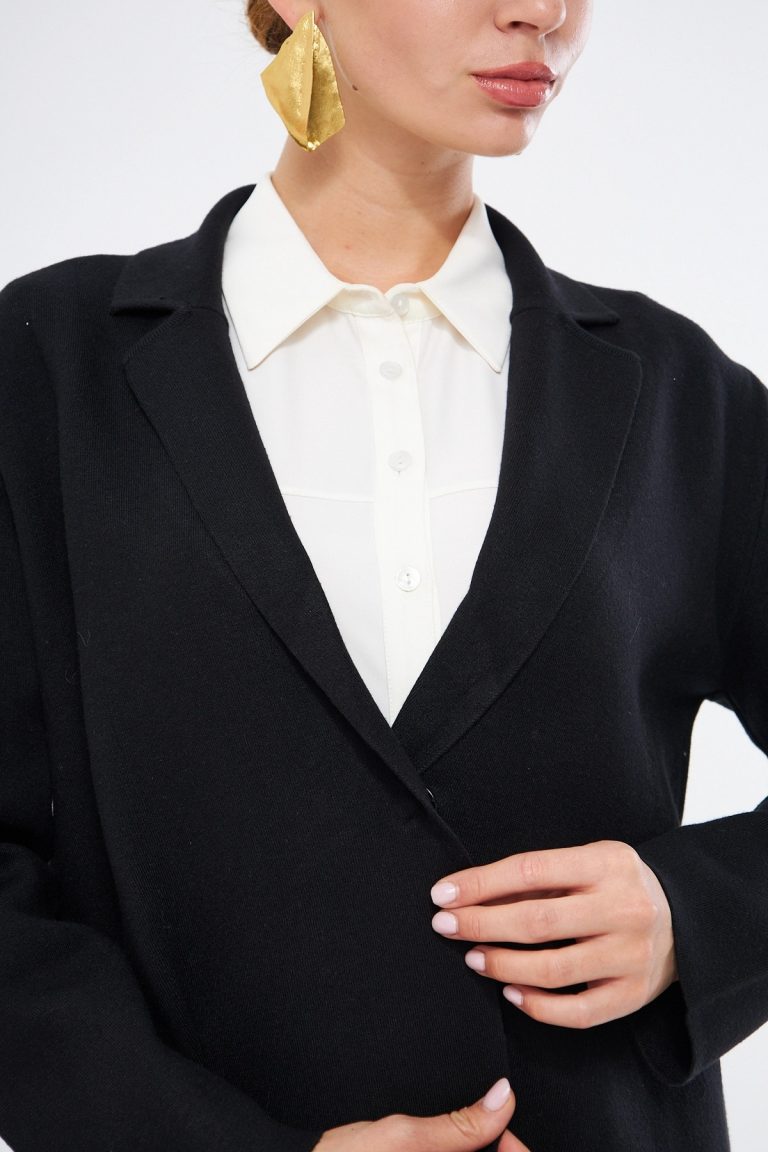 Mizalle Siyah Örme Triko Rahat Kesimli Ceket - Mizalle