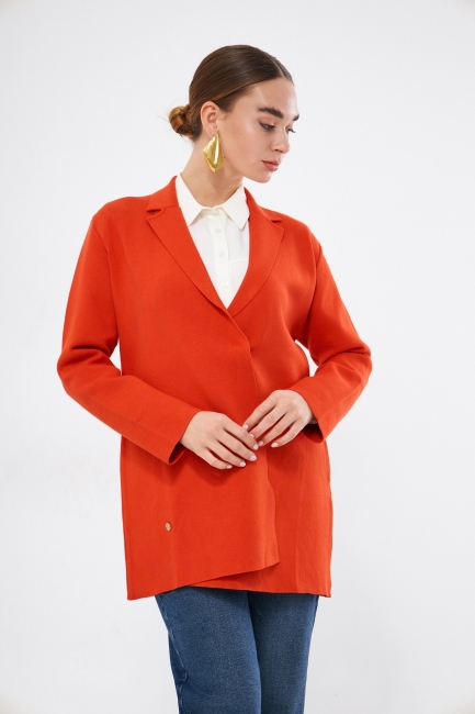 Mizalle - Mizalle Turuncu Örme Triko Rahat Kesimli Ceket Mizalle - Mizalle Turuncu Örme Triko Rahat Kesimli Ceket