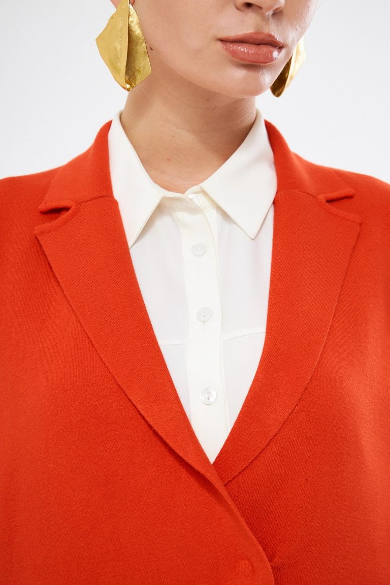 Mizalle Turuncu Örme Triko Rahat Kesimli Ceket - Mizalle