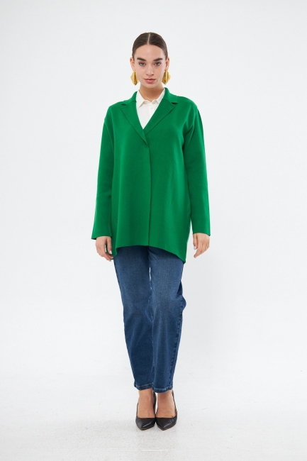 Mizalle - Mizalle Yeşil Örme Triko Rahat Kesimli Ceket