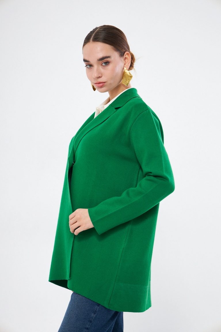 Mizalle Yeşil Örme Triko Rahat Kesimli Ceket - Mizalle