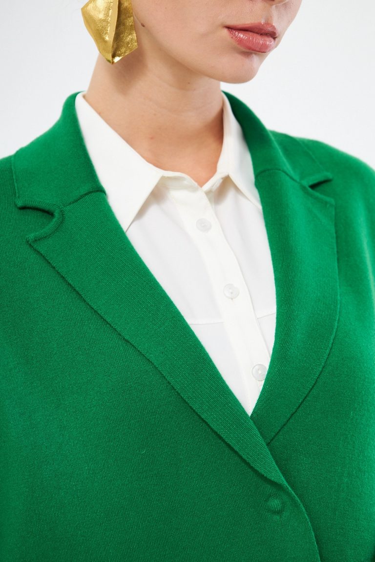 Mizalle Yeşil Örme Triko Rahat Kesimli Ceket - Mizalle