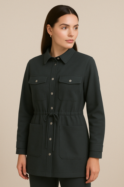 Mizalle Siyah Modal Yumuşak Dokulu Rahat Kesim Kapaklı Cepli Tunik - Mizalle