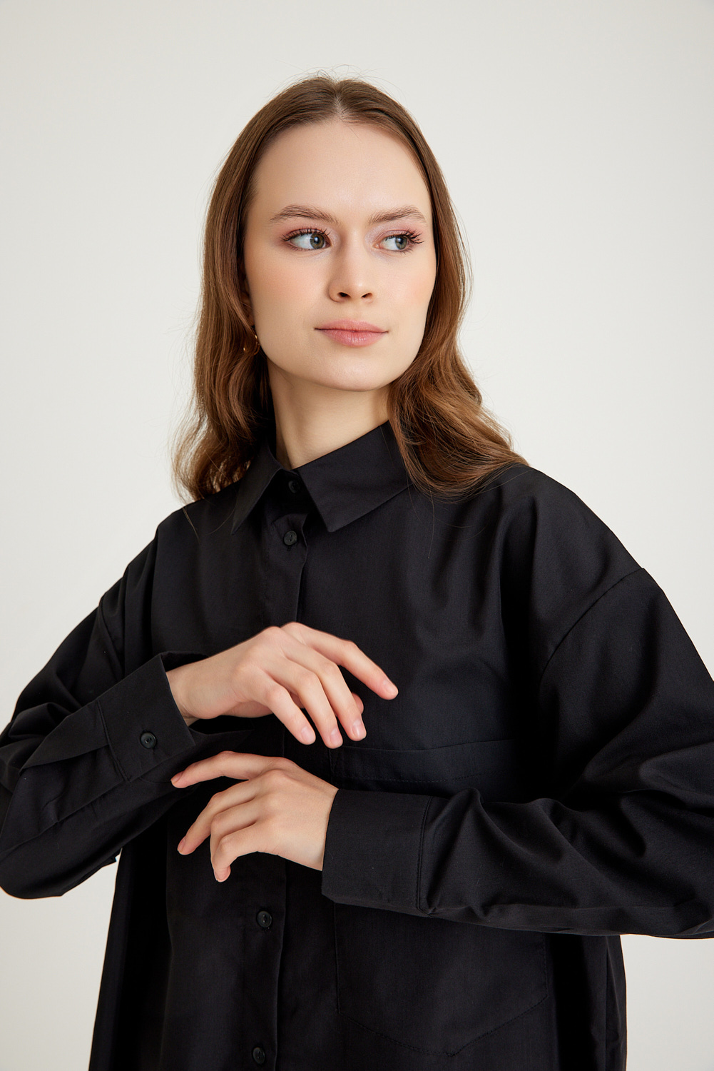 Mizalle Basic Oversize Pamuklu Siyah Gömlek - Mizalle
