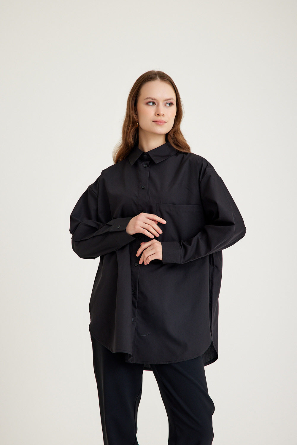 Mizalle Basic Oversize Pamuklu Siyah Gömlek - 2