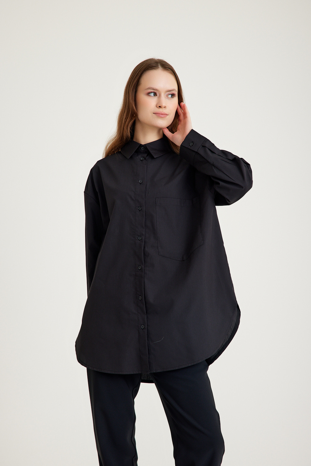 Mizalle Basic Oversize Pamuklu Siyah Gömlek - 3