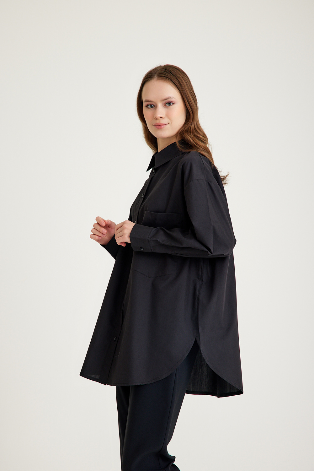 Mizalle Basic Oversize Pamuklu Siyah Gömlek - 4