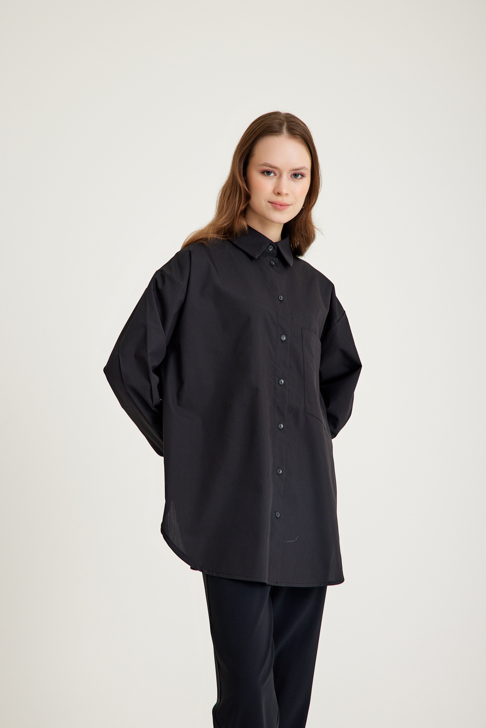 Mizalle Basic Oversize Pamuklu Siyah Gömlek - Mizalle
