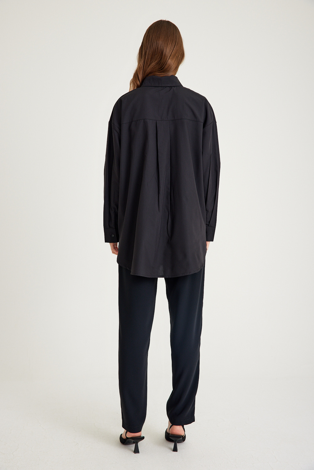 Mizalle Basic Oversize Pamuklu Siyah Gömlek - 7