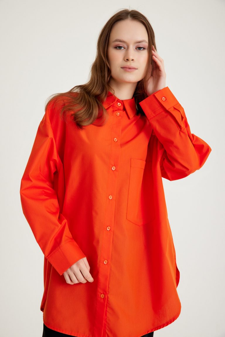 Mizalle Basic Oversize Pamuklu Turuncu Gömlek - Mizalle