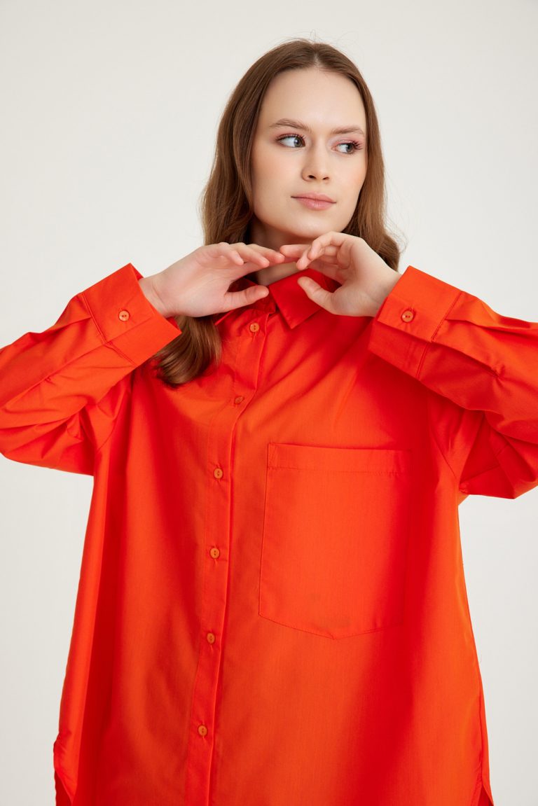 Mizalle Basic Oversize Pamuklu Turuncu Gömlek - Mizalle