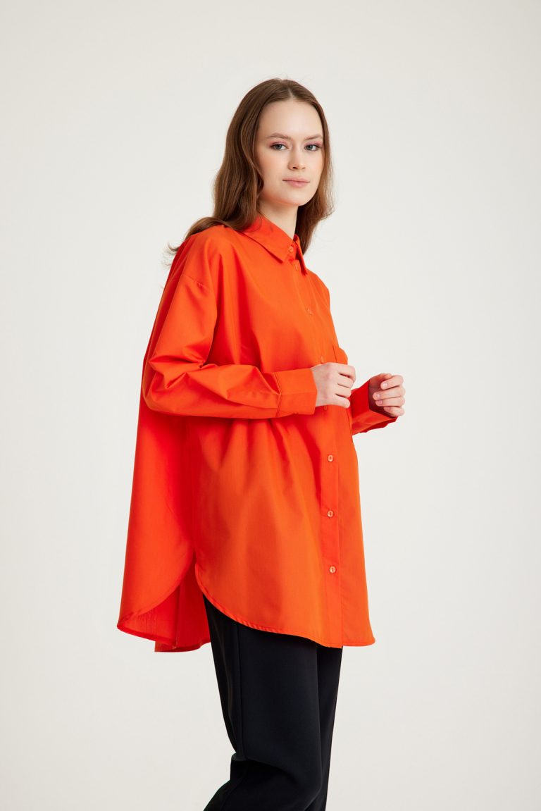 Mizalle Basic Oversize Pamuklu Turuncu Gömlek - Mizalle