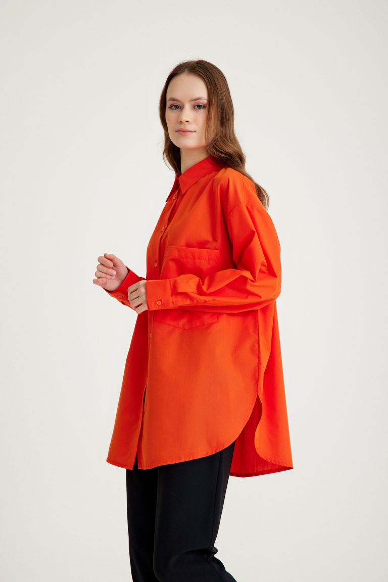 Mizalle Basic Oversize Pamuklu Turuncu Gömlek - Mizalle