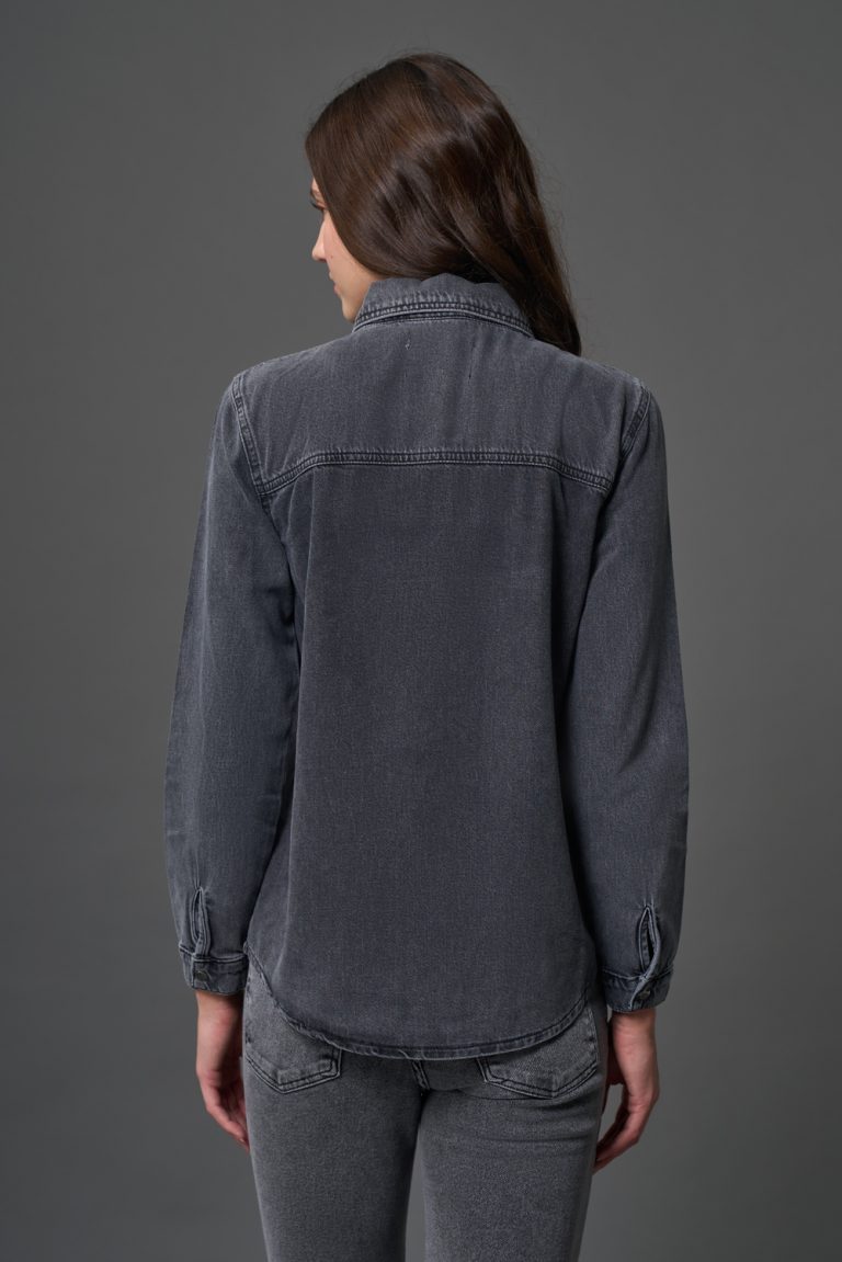 Mizalle Çift Cepli Klasik Antrasit Denim Gömlek - Mizalle