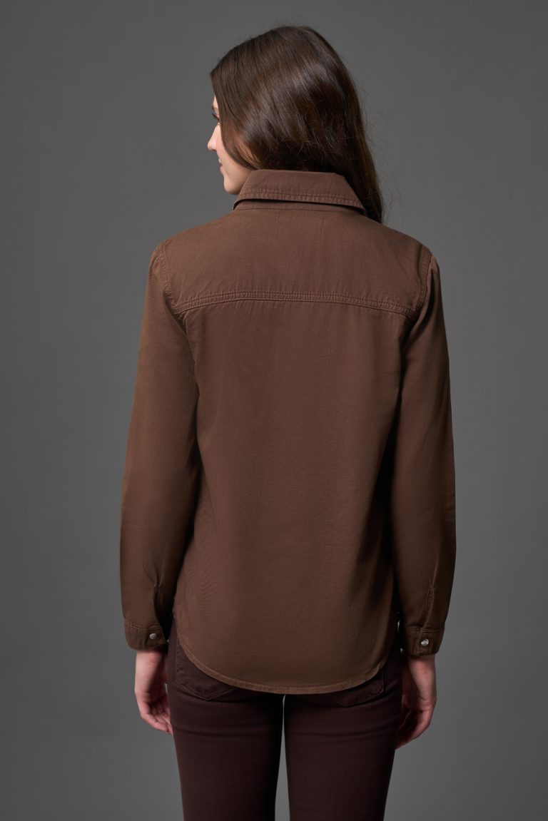 Mizalle Çift Cepli Klasik Kahverengi Denim Gömlek - Mizalle