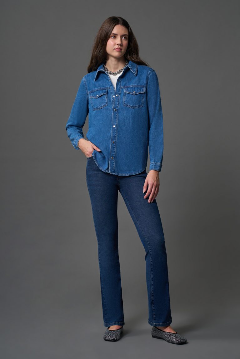 Çıtçıtlı Denim mavi Gömlek - Mizalle