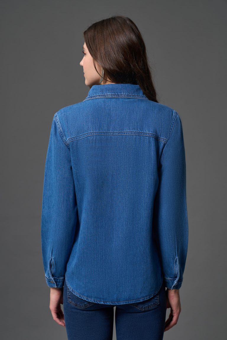 Çıtçıtlı Denim mavi Gömlek - Mizalle