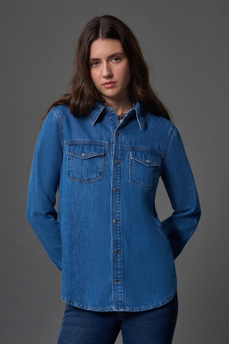 Çıtçıtlı Denim mavi Gömlek - Mizalle