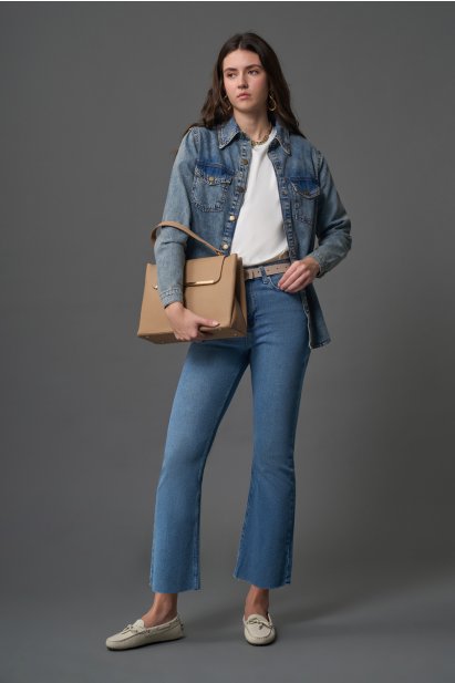 Mizalle Çift Cepli Klasik Koyu Mavi Denim Gömlek - Mizalle