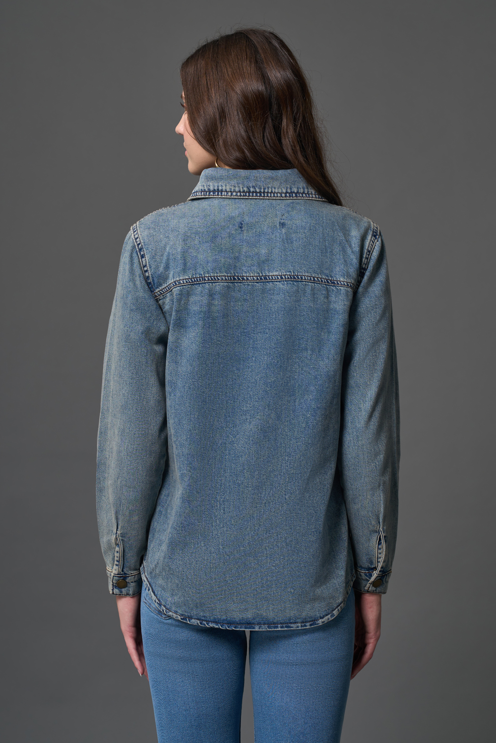 Mizalle Çift Cepli Klasik Koyu Mavi Denim Gömlek