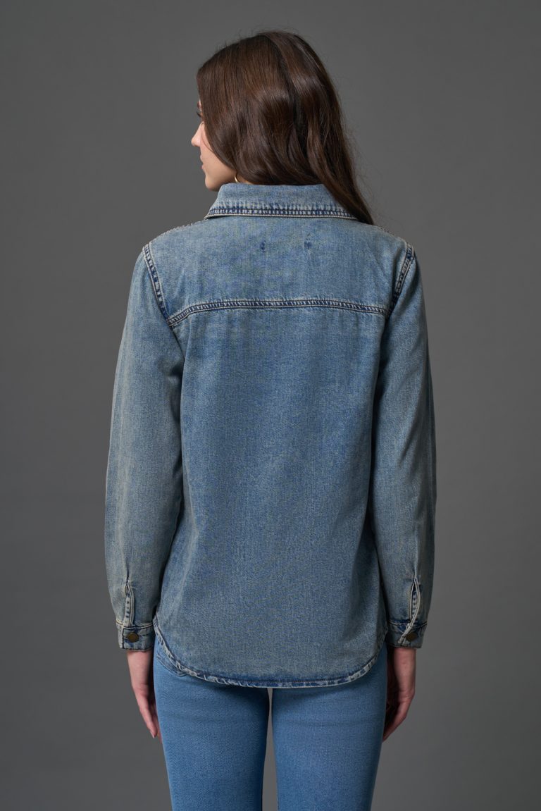 Mizalle Çift Cepli Klasik Koyu Mavi Denim Gömlek - Mizalle