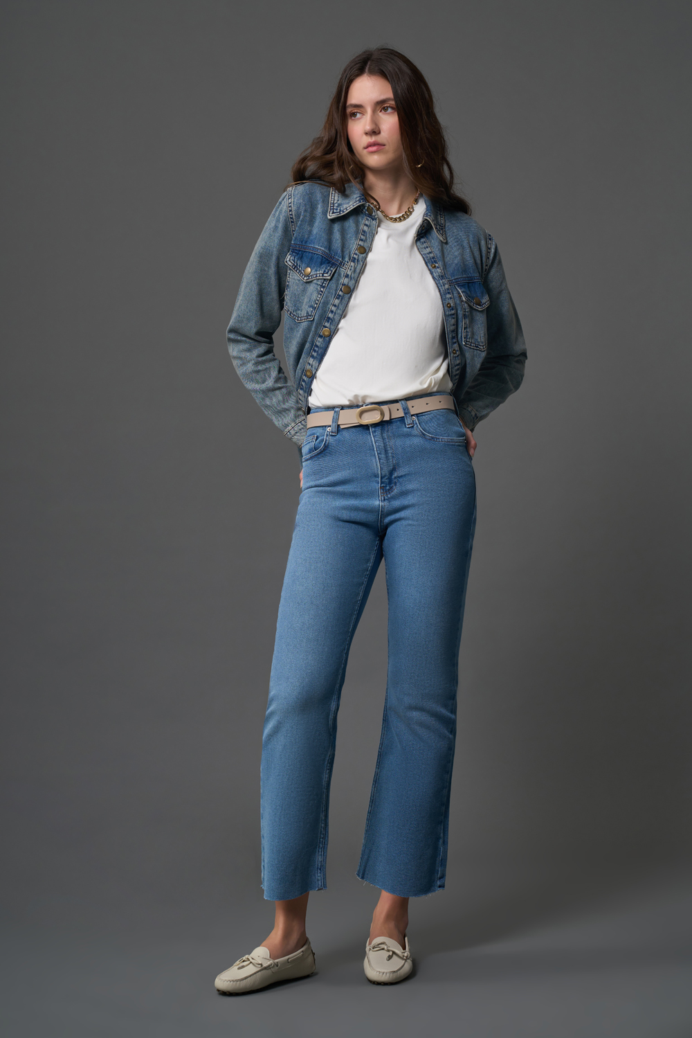 Mizalle Çift Cepli Klasik Koyu Mavi Denim Gömlek