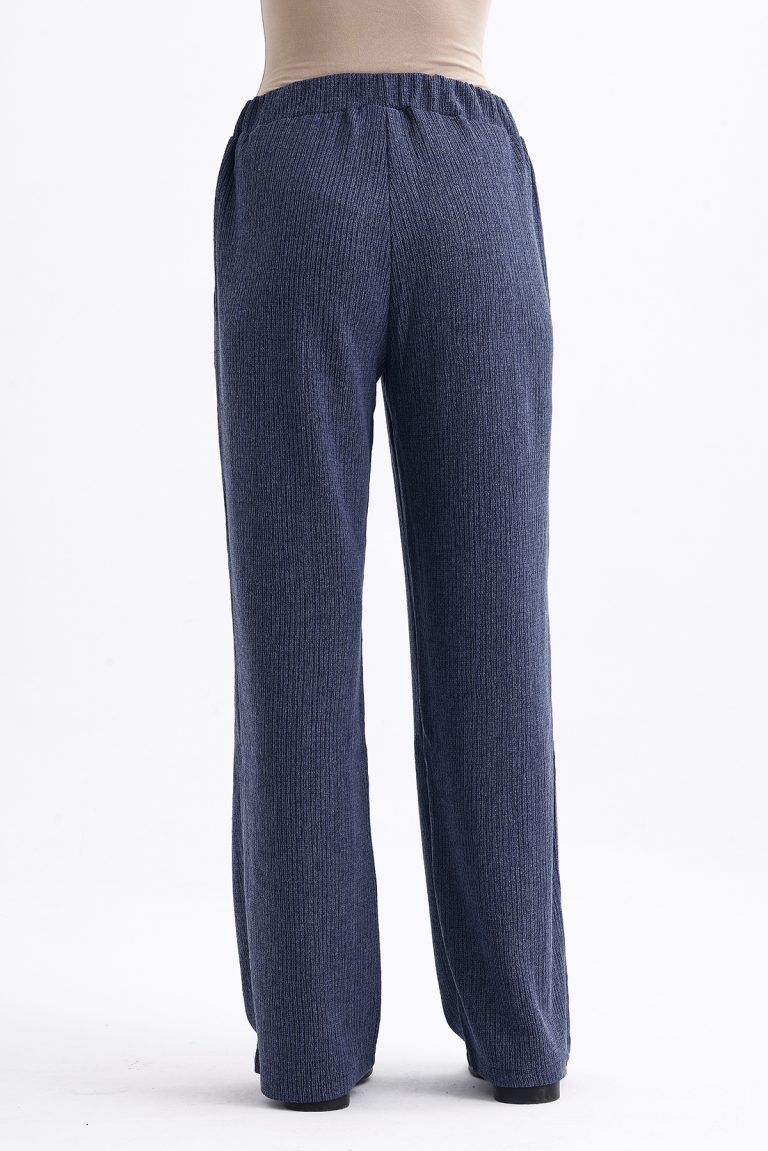 Mizalle İndigo Mavi Rahat Kesim Pamuklu Beli Lastikli Pantolon - Mizalle