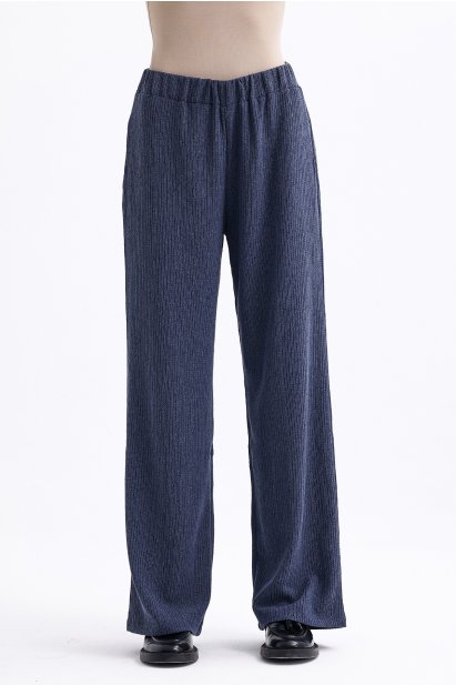 Mizalle İndigo Mavi Rahat Kesim Pamuklu Beli Lastikli Pantolon - Mizalle