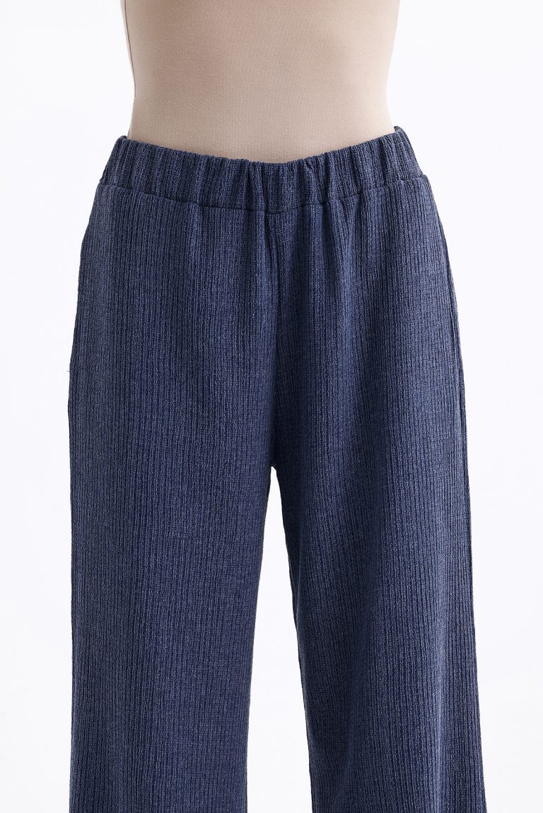 Mizalle İndigo Mavi Rahat Kesim Pamuklu Beli Lastikli Pantolon - Mizalle