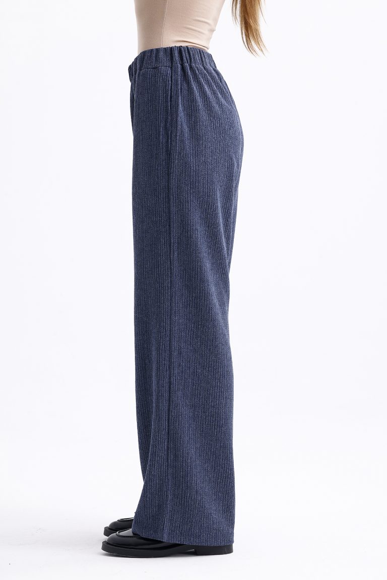 Mizalle İndigo Mavi Rahat Kesim Pamuklu Beli Lastikli Pantolon - Mizalle