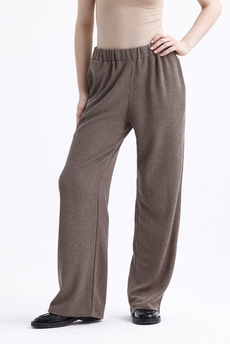 Mizalle Açık Kahverengi Rahat Kesim Pamuklu Beli Lastikli Pantolon - Mizalle