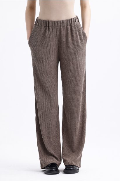 Mizalle Açık Kahverengi Rahat Kesim Pamuklu Beli Lastikli Pantolon - Mizalle