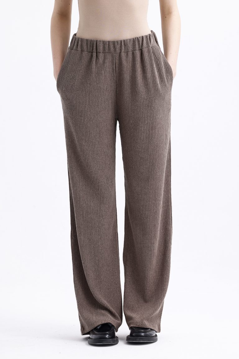 Mizalle Açık Kahverengi Rahat Kesim Pamuklu Beli Lastikli Pantolon - Mizalle