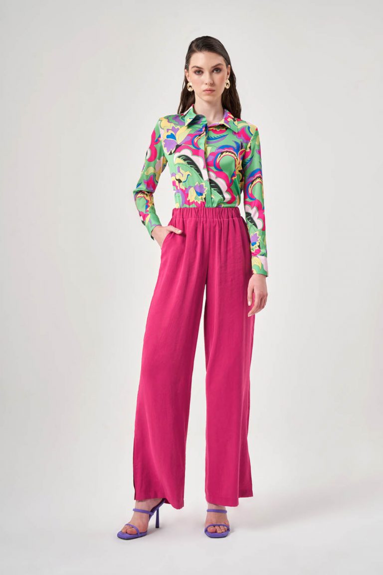 Mizalle Beli Lastikli Rahat Kalıplı Fuşya Cupra Pantolon - Mizalle