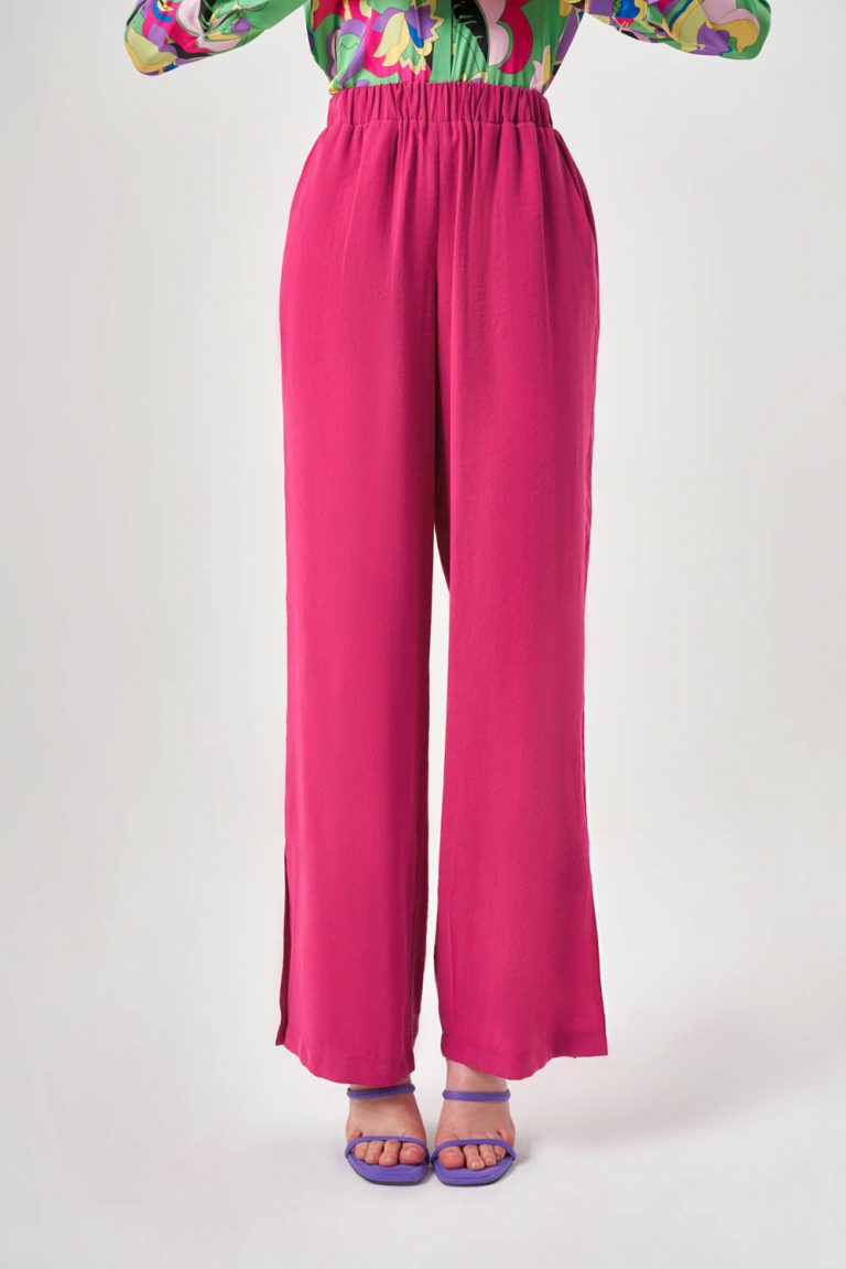 Mizalle Beli Lastikli Rahat Kalıplı Fuşya Cupra Pantolon - Mizalle