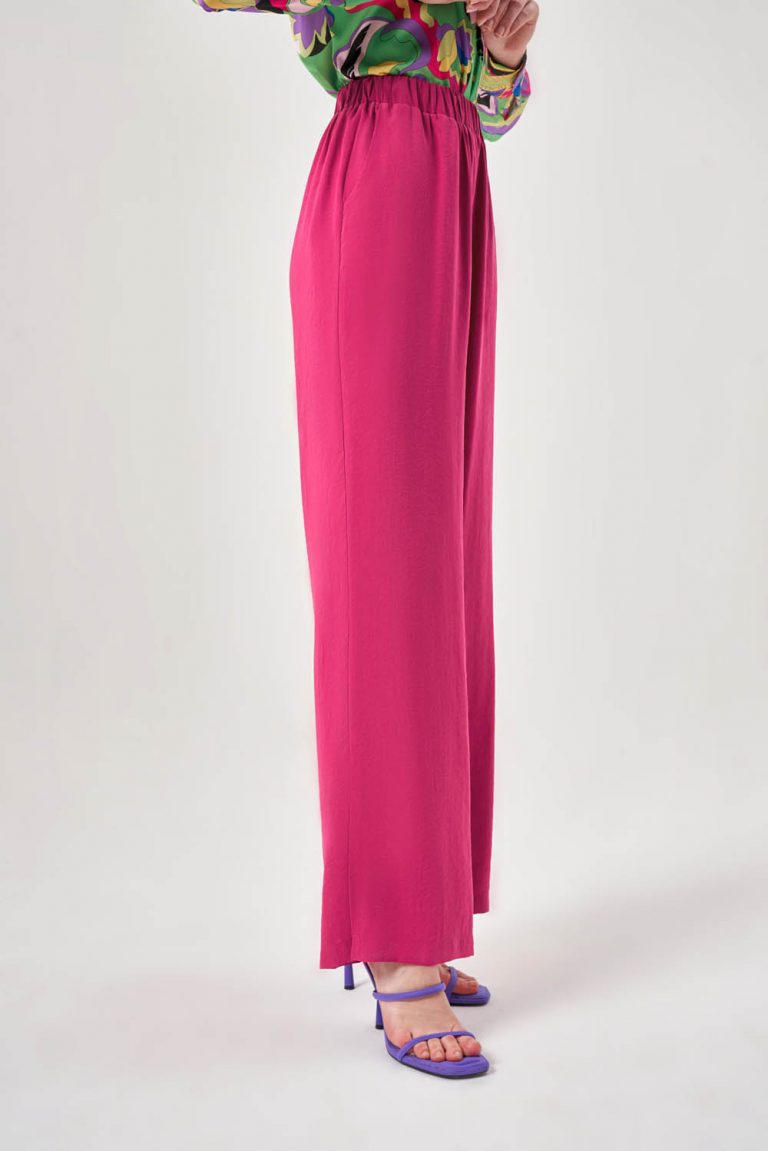 Mizalle Beli Lastikli Rahat Kalıplı Fuşya Cupra Pantolon - Mizalle