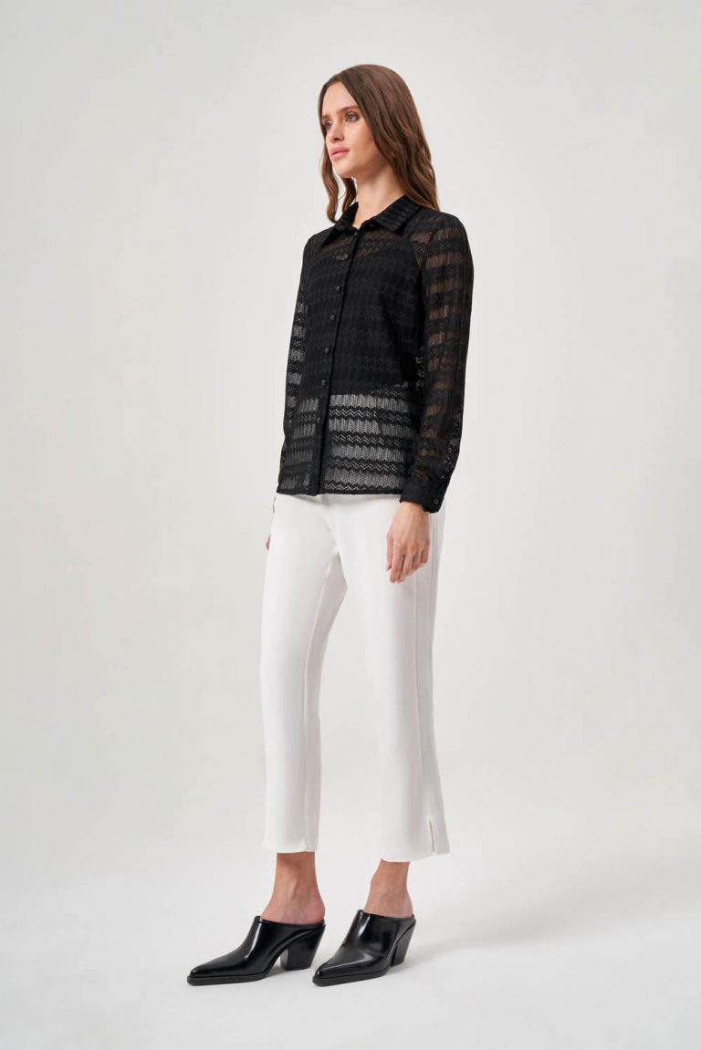 Mizalle Siyah Klasik Dantek Gömlek - Mizalle