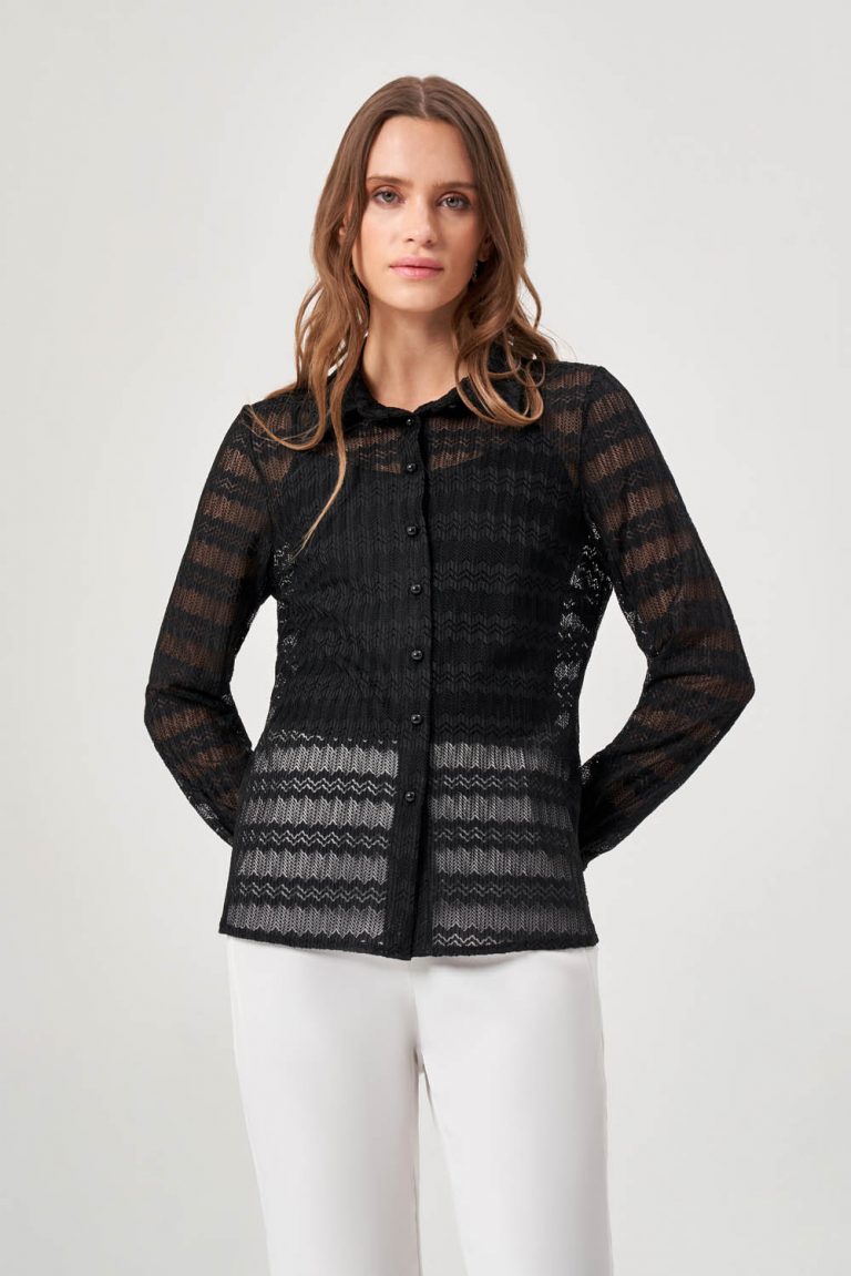 Mizalle Siyah Klasik Dantek Gömlek - Mizalle