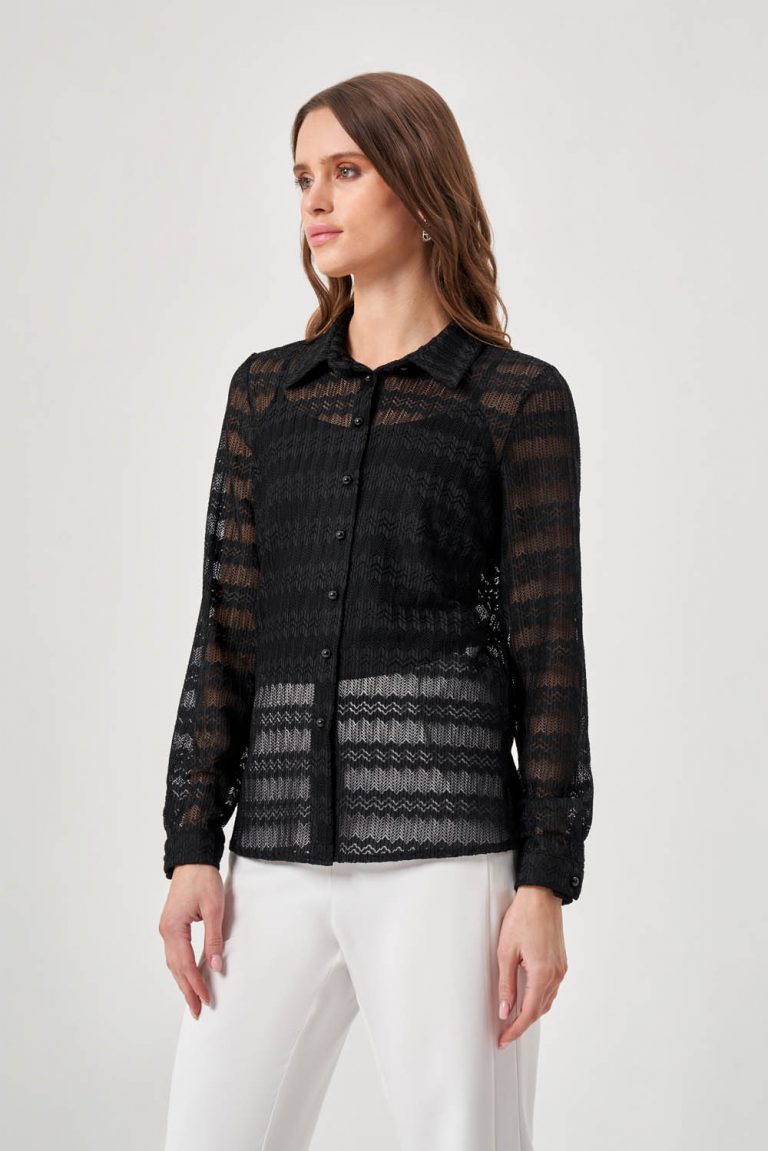 Mizalle Siyah Klasik Dantek Gömlek - Mizalle