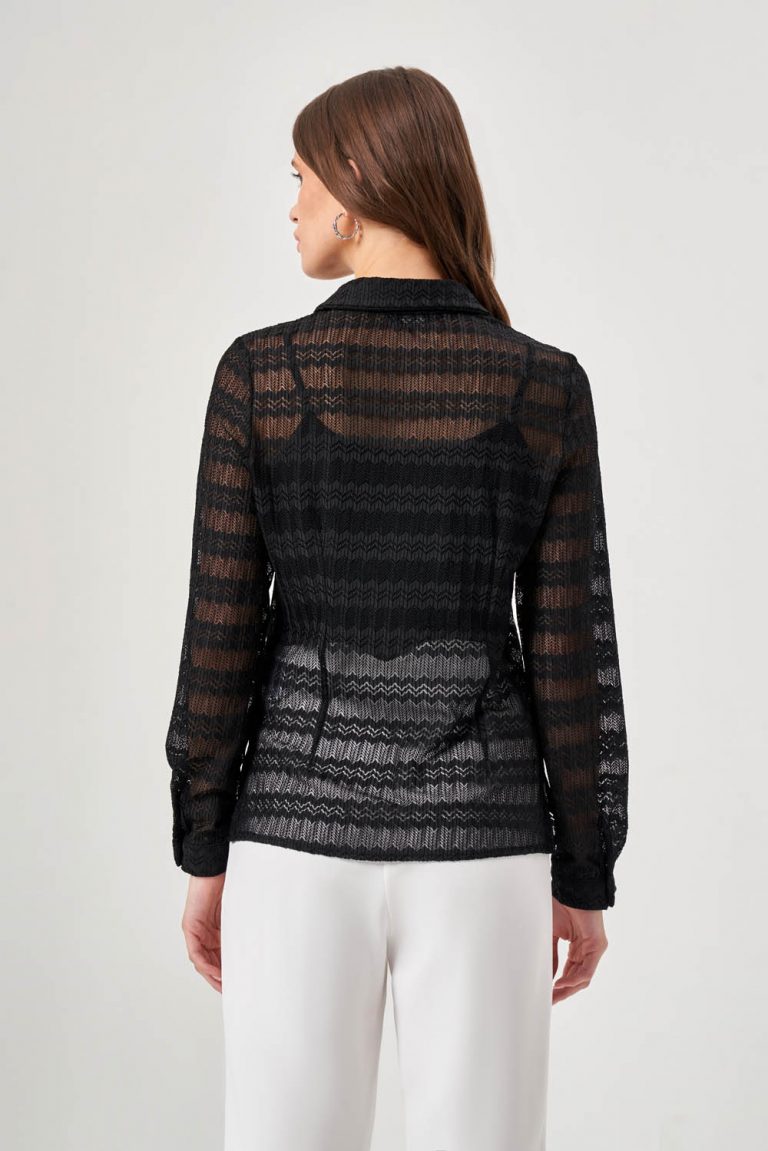 Mizalle Siyah Klasik Dantek Gömlek - Mizalle