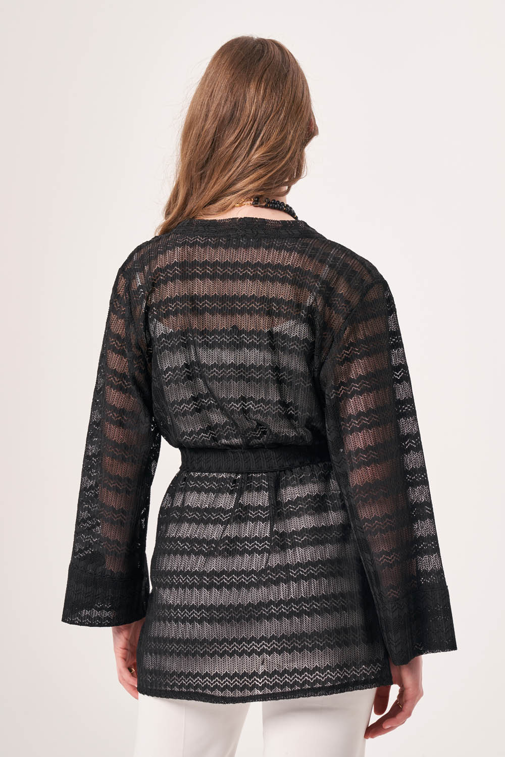 Mizalle Siyah Dantel Örgü Kimono