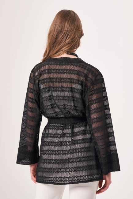 Mizalle Siyah Dantel Örgü Kimono