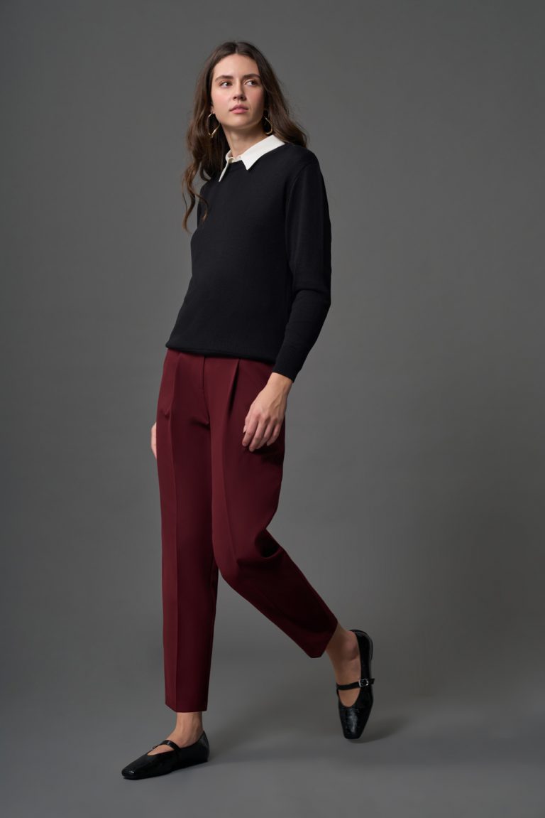 Mizalle Dar Paça Klasik Bordo Kumaş Pantolon - Mizalle