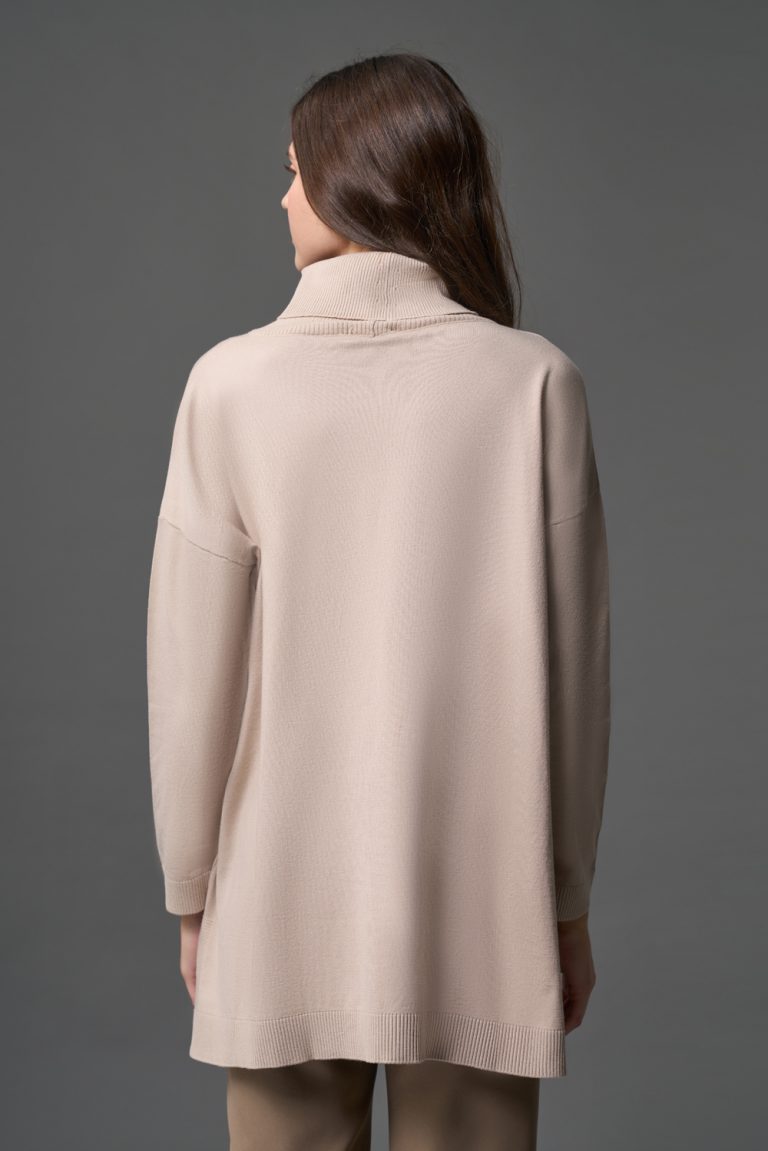 Mizalle Balıkçı Yaka Uzun Oversize Camel Triko Kazak - Mizalle