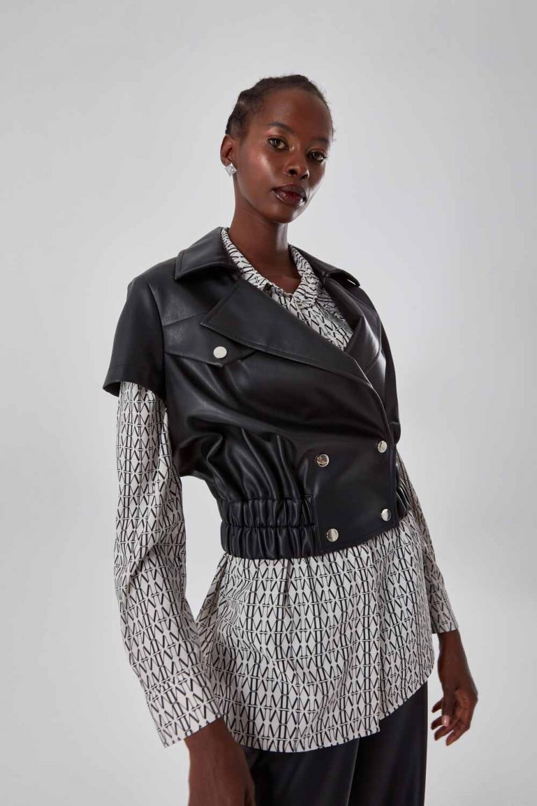 Mizalle Beli Lastikli Kısa Kollu Deri Modern Kesim Ceket - Mizalle