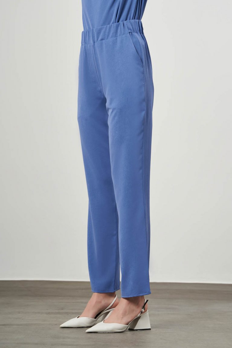 Mizalle Özel Dokulu Mavi Beli lastikli Pantolon - Mizalle