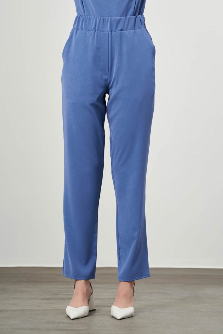 Mizalle Özel Dokulu Mavi Beli lastikli Pantolon - Mizalle