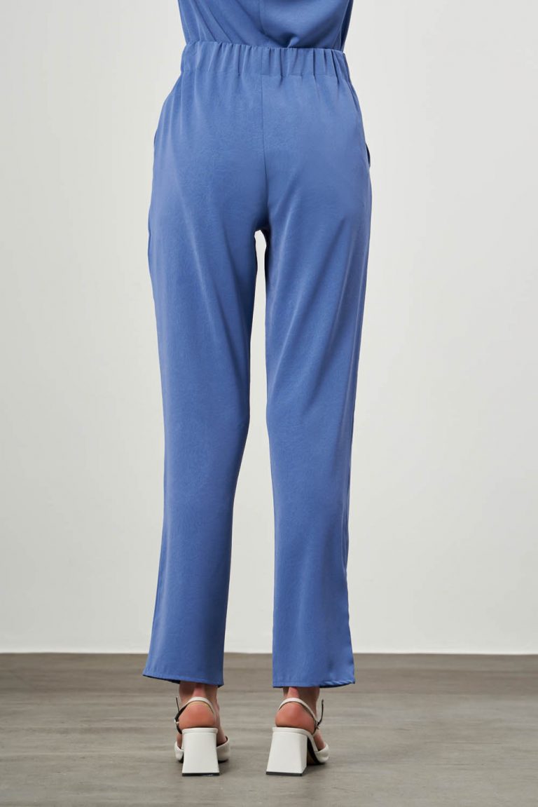 Mizalle Özel Dokulu Mavi Beli lastikli Pantolon - Mizalle
